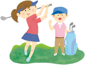 楽しくゴルフをするカップル
